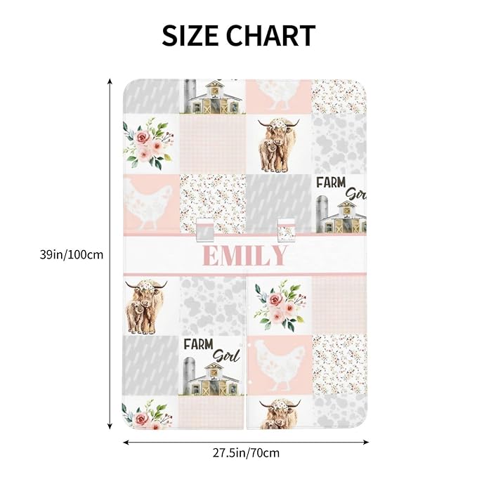 Personalized Minky Car Seat Canopy for Girl Boy, Custom Name Stroller Car Seat Covers Cover for Infant Newborn Shower Gift, Nursing Opening Carseat Cover for Breastfeeding, Farm Cow Pink