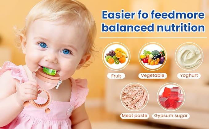 Baby Fruit Food Feeder Pacifier - Fresh Teething Pacifiers, 3 Different Size Silicone Pouch,Teethers for Babies 6-24Months, Baby Solid Food Essentials, Nutrition Feeder, BPA Free,1 Pice, Orange