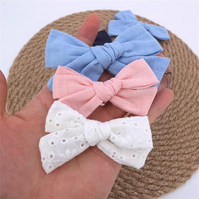 12 PCS Linen Bow Hair Clips for Baby Girls Hair Bows Alligator Clips Accessories Infants Toddler Kids Hairgrips (Assorted B)