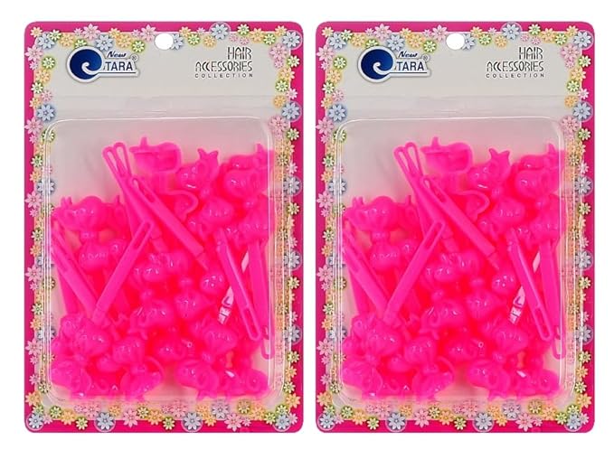 Classics Self Hinge Hair Barrettes for Girls Plastic Hair Barrettes for Baby bow Girl Barrettes 80s 90s Bow Cartoon Design Hair Pins for Baby Girls Toddlers total 40 count (HOT PINK)