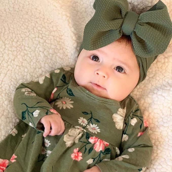 Baby Girl's 8'' Soft Big Bow knot Nylon Headband Toddler Hairband for Photography Travel Party Festivals (Army Green)