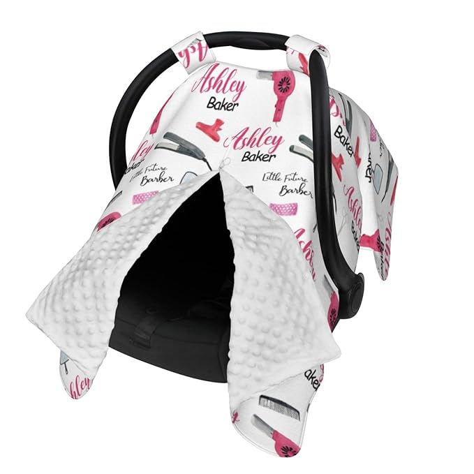 Personalized Baby Car Seat Canopy for Babies, Custom Name Baby Car Seats Covers for Boys Girls, Opening Minky Nursing Breastfeeding Cover for Infant Newborn, Carseat Canopies (Future Barbers)
