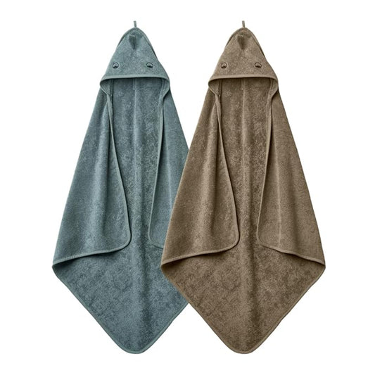 Hooded Baby Towels - 100% Organic Cotton Baby Bath Towels, 32" x 32" Super-Soft and Absorbent Baby Towels for Newborn 2-Pack (Towel Dino Green Moss/Dino Tradewinds)