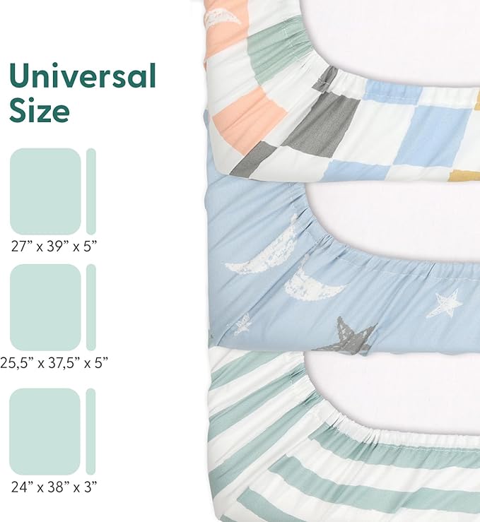 The Peanutshell 3 Pack and Play Mattress Sheets, Celestial Mini Crib Sheets Fitted, Pack N Play Sheets for Graco, Dream on Me, Playpen Mattress Pad, Playard Baby Crib Sheets, Gender Neutral, Boy, Girl