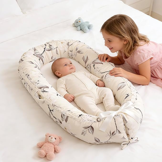 Baby Support Cushion | Organic Cotton Infant Support Cushion | Reversible, Adjustable & Portable Floor Support | Soft, Breathable, Washable Cover