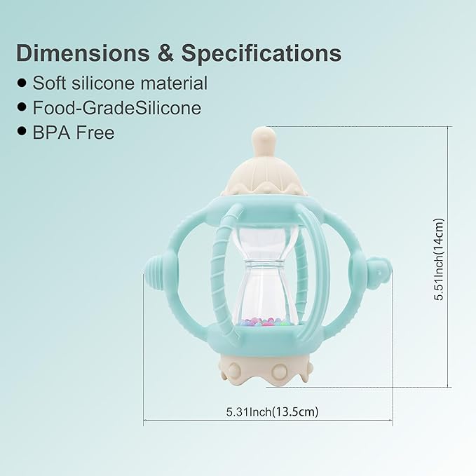 Baby Carousel Teething Toy with Soft Silicone & ABS, 2-in-1 Rattle and Removable Teether Ring, BPA-Free Multi-Sensory Toy for Infants 0–12 Months Newborn Gift for Boys and Girls (Mint Green)