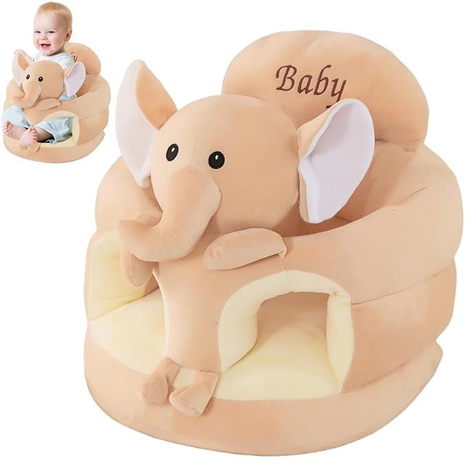 Baby Floor Seat, 17.7 Inch Cute Elephant Learn to Sit Baby Seat with Thickened Support Plate, Soft ＆ Elastic for Toddler
