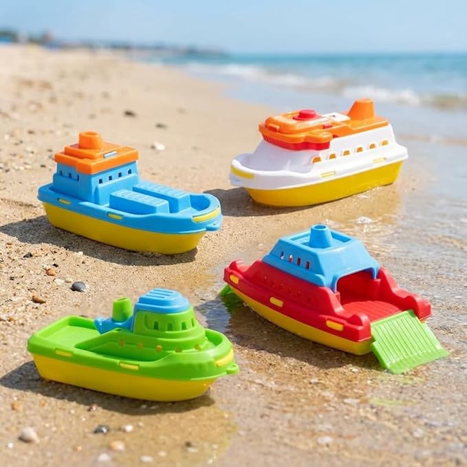 Toyland® Pack of 4 Floating Boats - Cargo Ship, Cruise Liner, Fishing Boat & Container Ship - Bathtub, Pool, and Water Play Toys for Kids 3 Years Plus