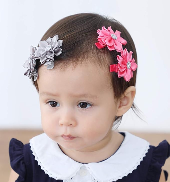 QandSweet 32 Pcs Girls Hair Clips Safety Clip Rhinestone Flower Barrettes for Toddler Girl Teens and Womens