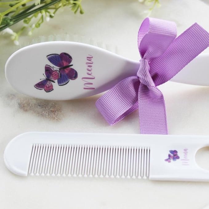 Personalized Baby Purple Butterfly Gift - Baby Brush & Comb Set - Toddler Girl Gifts Set - ECO Friendly Inks