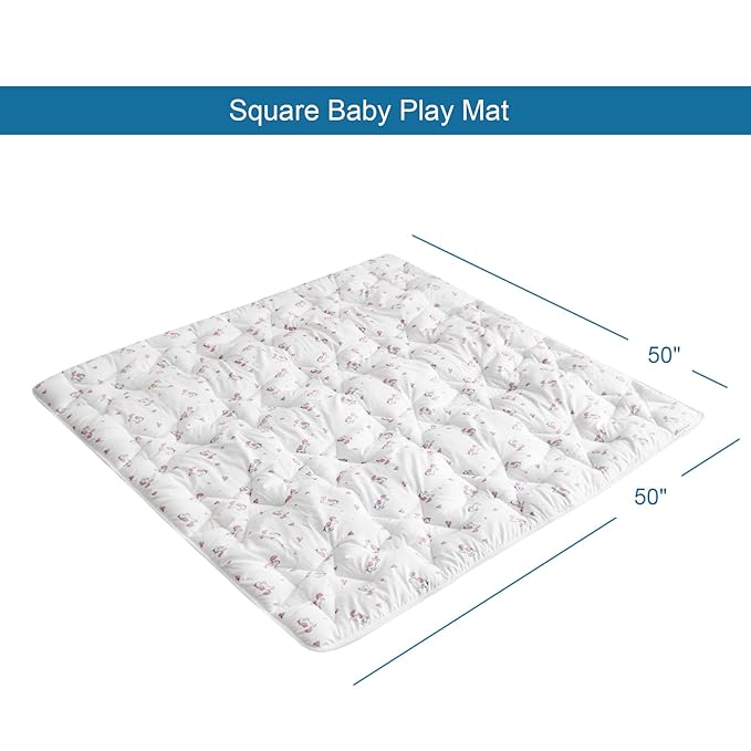 Baby Play Mat for Boys Girls, 50'' x 50'' Playpen Mat Non Slip, One-Piece Crawling Play Mat for Baby, Toddlers, White Print