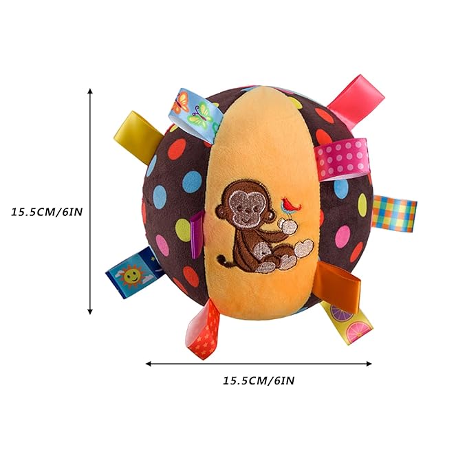 Colorful Tag Chime Ball - Soft Plush Sensory Rattle Toy for Babies Kids Toddlers Infants