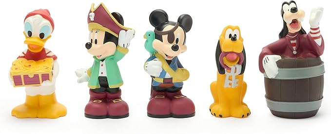 Disney Store Official Mickey and Friends Pirates of the Caribbean Bath Toys Set - Includes 5 Detailed Toys with a Straining Storage Bucket - Bath Time Fun and Water Play Set for Kids