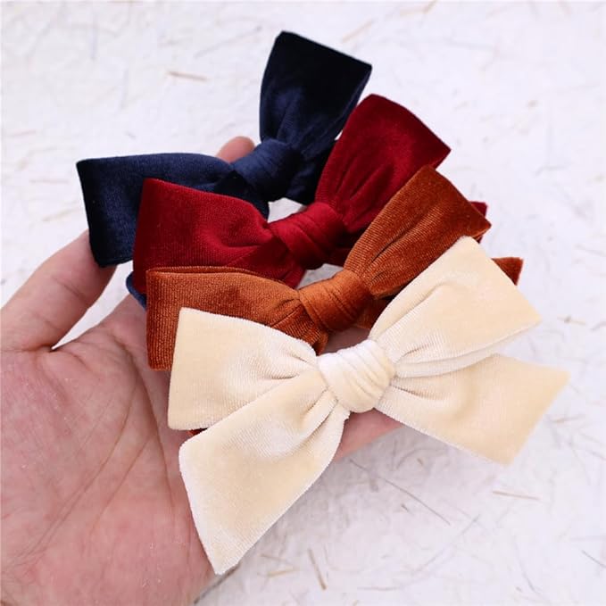 Vintage Velvet Bow Hair Clips for Baby Girl Kids Women Fall Velvet Christmas Hair Bows Barrettes Accessories (4 pcs Vintage)
