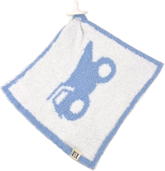 L+L USA Construction Dump Truck Baby Lovey Pacifier/Teether Holder 10"x10" - DreamSoft Plush Fluffy Cuddly Soothie Reversible Mini Comfort Blanket Newborn Gift Essential Babies Boys (Steel Blue/White)