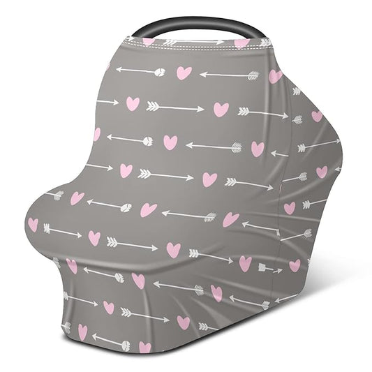 Baby Car Seat Stroller Covers White Arrows Pink Heart Grey Nursing Cover Breastfeeding Scarf Soft Breathable Stretchy Coverage Carseat Canopy Cover for Boys and Girls Soft Breathable Multi Use