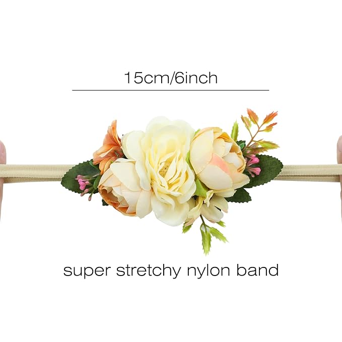 Cinaci 6 Pack Delicate Floral Rose Daisy Flower Super Stretchy Soft Nylon Headbands Hair Bands Accessories for Baby Girls Newborns Infants Toddlers Kids