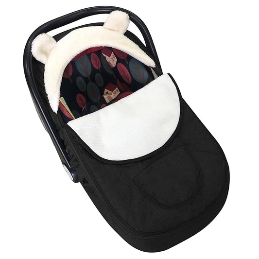 Baby Car Seat Cover for Infant Newborn - Universal Fitted 3-Season (Winter/Spring/Autumn) Canopy, Warm Breathable with Mesh Cover, Unisex for Baby Boy Girl - Black