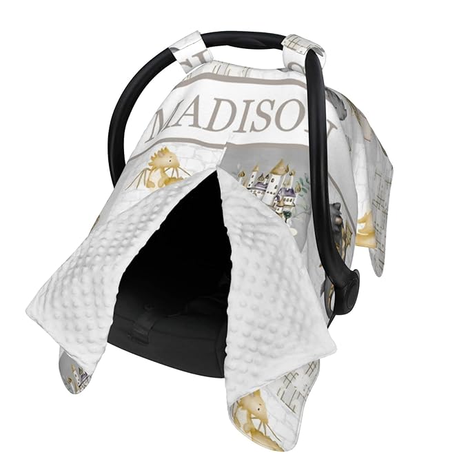Personalized Baby Car Seat Canopy for Boys and Girls, Custom Name Baby Car Seats Covers for Babies, Opening Minky Nursing Breastfeeding Stroller Cover Infant Carseat Canopies for Newborn (Cute Dragon)