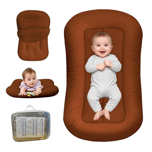 Baby Lounger for Newborn, Bionic Design Baby Lounger, Soft Organic Cotton Breathable Lounger for Infants 0-18 Months (Brown)