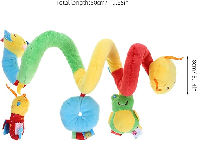Baby Crib Hanging Rattles Toy, Infant Stroller Worm Crib Bed Around Rattle Bell, Cartoon Insect Spiral Hanging Sensory Toy for Infants Bed Stroller Car Seat Bar for Babies Boys and Girls