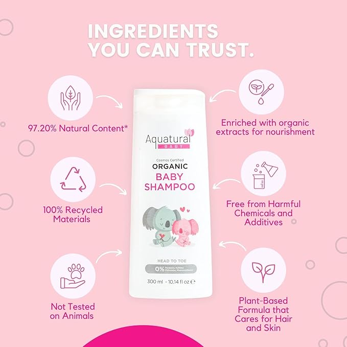 Organic Baby Shampoo, Plant-Based, Vegan & Gentle, Moisturizing, Baby Essentials for Newborn and Toddler, Suitable for All Skin Type 10.14 Fl Oz
