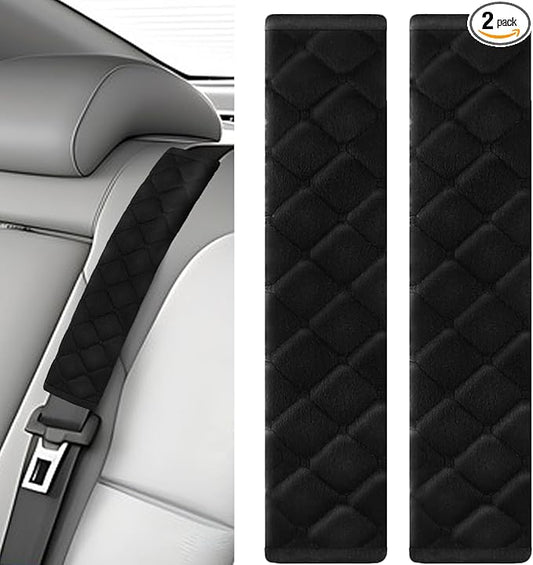 2Pcs Car Seat Belt Padding10.6In (27cm) Car Seat Belt Shoulder Strap Cover Car Accessories Interior,Soft Shoulder Strap Covers Seat Belt Protector Make Neck and Shoulders More Comfortable(Black)