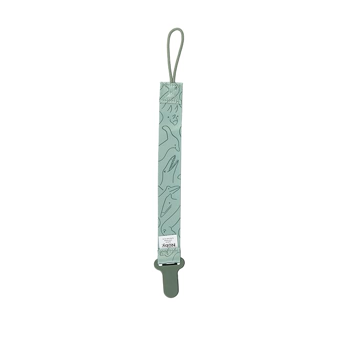 Nuby Pacifinder Baby Pacifier Clip Pacifier Holder Clip with Convenient Hook Loop - Blue Dots and Green Dino 2 Count (Pack of 12)