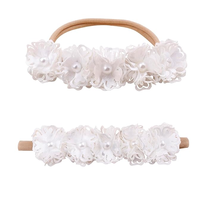 Baby Girl Flower Headbands and Bows, Stretchy Soft Nylon Floral Crown, 3pcs Handmade Hair Accessories for Newborn Infant Toddler
