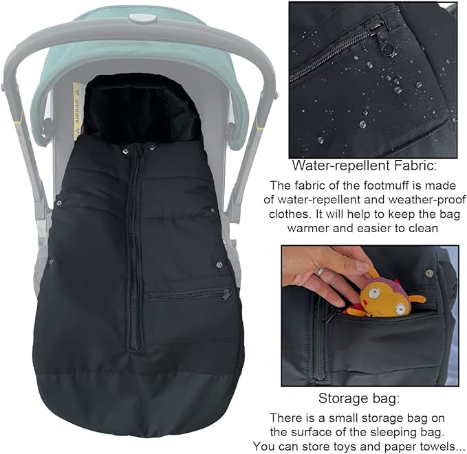 Universal Stroller Accessories Footmuff Compatible with Doona Car Seat & Strollers, Waterproof Warm Bunting Bag Suitable for 95% Car Seat and Strollers