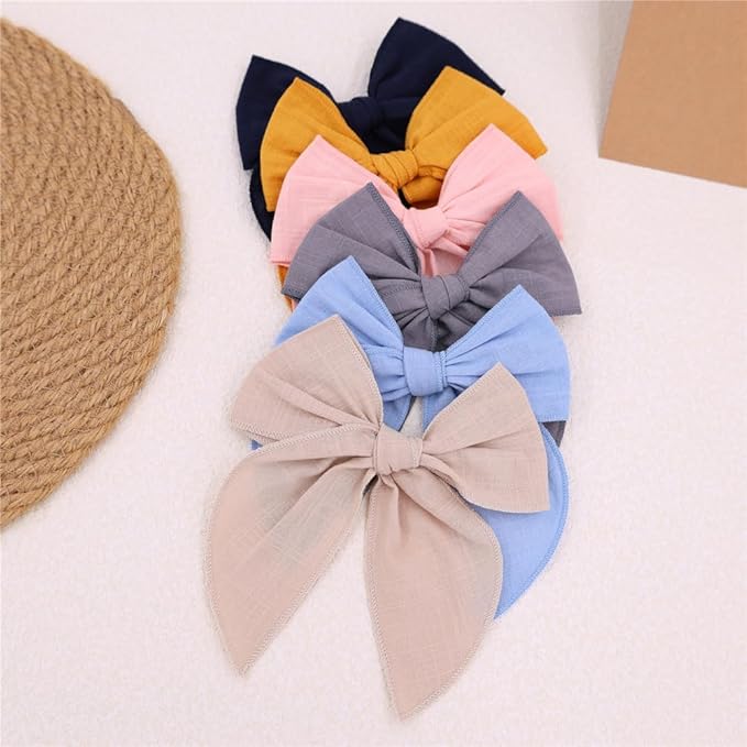 12 PCS Large Fable Bow Hair Clip for Little Girl Kids Linen Velvet Hair Bows Barrettes Alligator Clips Baby Mom Women Hair Accessories (Linen 6 and Velvet 6)