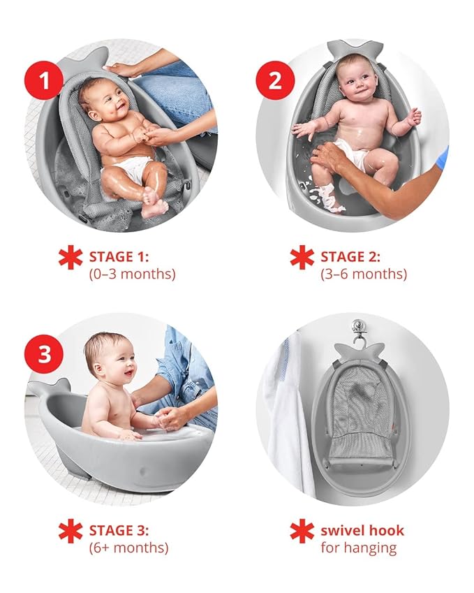 Skip Hop Baby Play Gym, Celestial Dreams, Grey & Baby Bath Tub, 3-Stage Smart Sling Tub, Moby, Grey