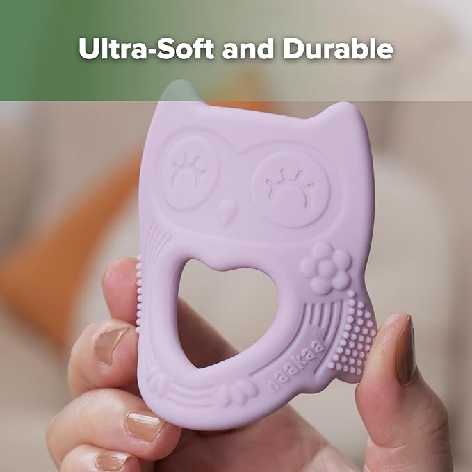 haakaa Silicone Owl Teether,Food-Grade Smiling Teething Toy for Infants, Soft Chew Toys for Babies, BPA Free, Toy for 3 Months+,Lavender