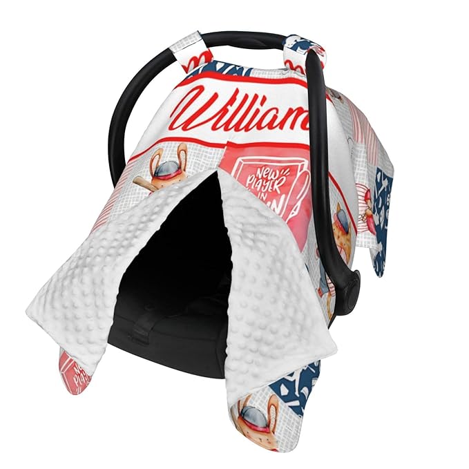 Personalized Baby Car Seat Canopy for Babies with Name, Custom Car Seat Covers for Boys Girls, Baseball Sports Nursing Breastfeeding Stroller Cover Infant Carseat Canopies for Newborn