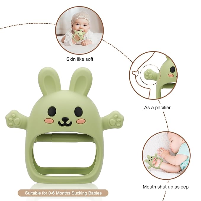 Easter 2 Pack Baby Teething Toys for 3-6 6-12 Months, Soft Silicone BPA Free Bunny Teething Mitten, Easter Basket Stuffers Chew Teether Toys 0-3 6 9 12 Months for Babies Sucking Needs