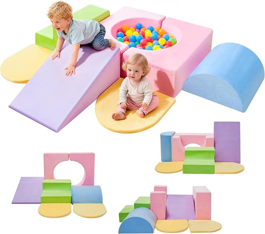 IFNOW Climbing Toys for Toddlers Indoor,7-Piece Foam Toddler Climbing Blocks Set, Colourful Soft Play Climbing,Play Gym Climber Structures for Toddler,Climb and Crawl Play Set with Widended Velcro