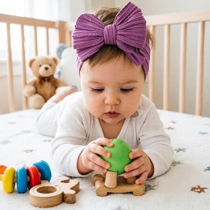 DRESHOW BQUBO Handmade Baby Headbands Soft & Stretchy Hair Bands with Bows Nylon Bows Hairbands for Girls Newborn Infant Toddlers Hair Accessories 5 Pack