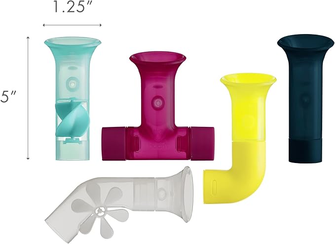 Boon Pipes Toddler Bath Toys - Bathtub Building Toys with Suction Cups - Toddler Sensory Toys and Bathtub Essentials - Multicolored - 5 Count - Kids Ages 12 Months and Up