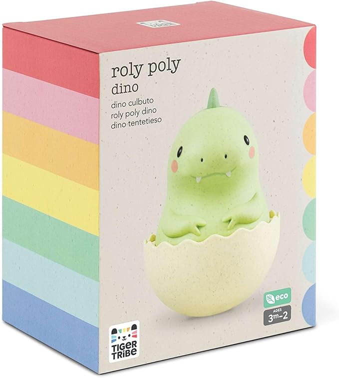 Tiger Tribe: Roly Poly - Dino - Wobbling Tummy Time Toy, Soothing Sensory Play, Gentle Tinkling Sound, Eco Bioplastic, Baby-Infant-Toddler 3mos - 2yrs