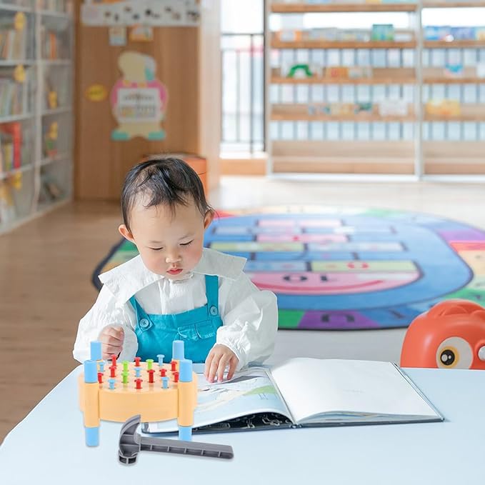 BESPORTBLE Montessori Hammer for Realistic Pounding Game with Multicolor Pegboard Fine Motor Skill Development Hand-Eye Coordination Early Learning Activity