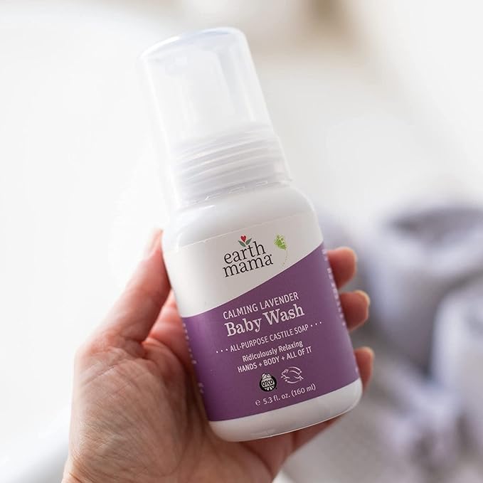 Earth Mama Calming Lavender Baby Wash Liquid Foaming Hand Soap, All-Purpose Lavender Body Wash for Sensitive Skin, Castile Soap with Coconut Oil, Shea Butter, Calendula, & Aloe, 5.3 Fl Oz (Pack of 2)