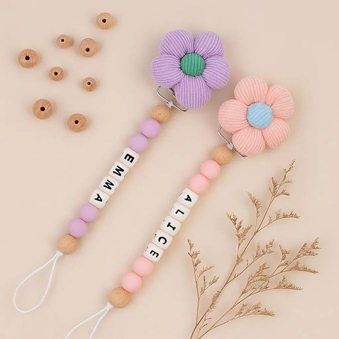 Personalized Flower Pacifier Clip with Name to Soothe Babies Creative Silicone Pacifier to Prevent Chain Loss