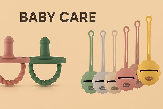 Sweetie Silicone Pacifier Holder Case, Pacifier Container Fits Pacifiers & Pacifier Clip, Portable for Travel Outdoor Activities, Sun Flower, Lion Shape, 1 Piece (Khaki)