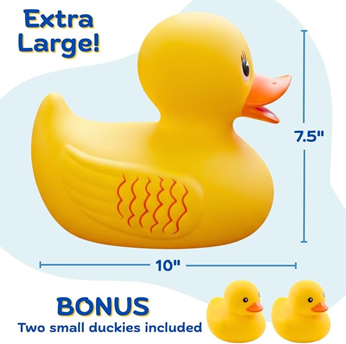 ArtCreativity 10" Jumbo Rubber Duck Bath Toy - 10 Inch Big Large Rubber Duck with 2 Mini Duckies - Classic Yellow Giant Ducky - Bath Toys for Kids
