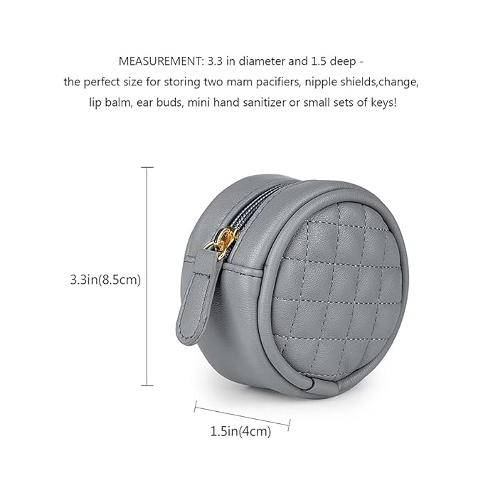 MOMIGO Pacifier Case Bag - Leather Pacifier Holder with Clip for Diaper Bag Stroller Purse Charm, Holds 2 Pacifiers Outdoor Travel (Grey)