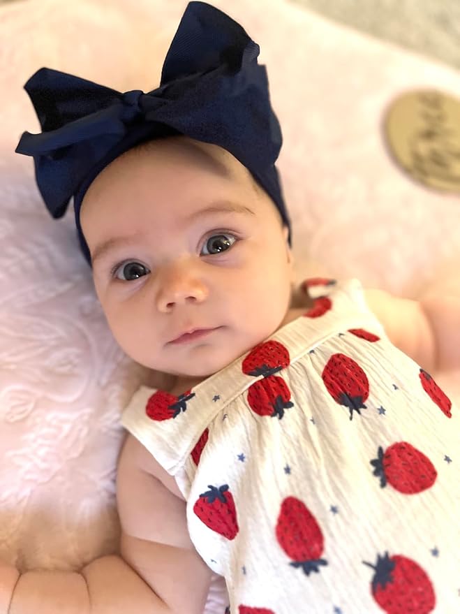 8 Pcs Baby Girls Headband Bows, Soft Nylon Hairbands Cute Big Bow Super Elastic Headband For Baby Girls Newborn Infant Toddlers (8 Pcs Traditional Color, Large)