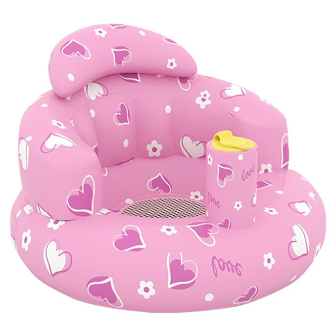 Baby Seat Inflatable Baby Chair Cute Inflatable Baby Seat Stable Blow Up Baby Chair with Built in Pump Baby Seat for Babies 3-36 Months, Floor Seater Gifts., pink