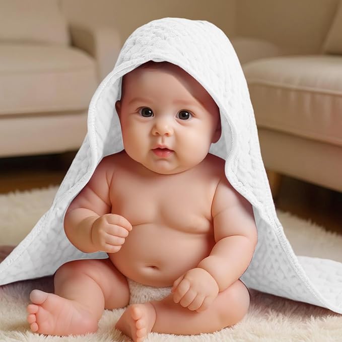 Peryiter 4 Pcs Muslin Hooded Baby Towels, 32"x 32" Cotton Newborn Bath Towel Muslin Infant Baby Blankets Absorbent Unisex Newborn Registry Gift Essentials for Girls Boys (Warm Colors)
