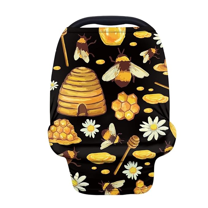 Forchrinse Cute Bee Daisy Baby Car Seat Cover Soft Breathable Nursing Covers for Newborns,Stretchy Infant Carseat Canopy for Girls and Boys