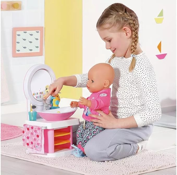 BABY born washbasin - Interactive doll sink with light and sound function - High-quality doll accessories - Includes toothbrush, toothbrush cup, soap dispenser and towel